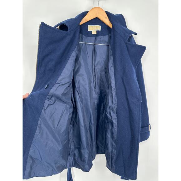 Michael Kors Wool Blend Belted Peacoat Classic Preppy Collared Jacket Navy Blue - Picture 13 of 15